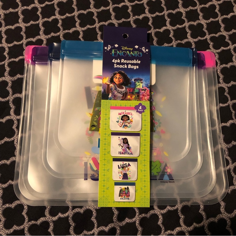 Disney Encanto 4 Pack Reusable Snack Bags 4 Sizes Food Storage Bags Washable